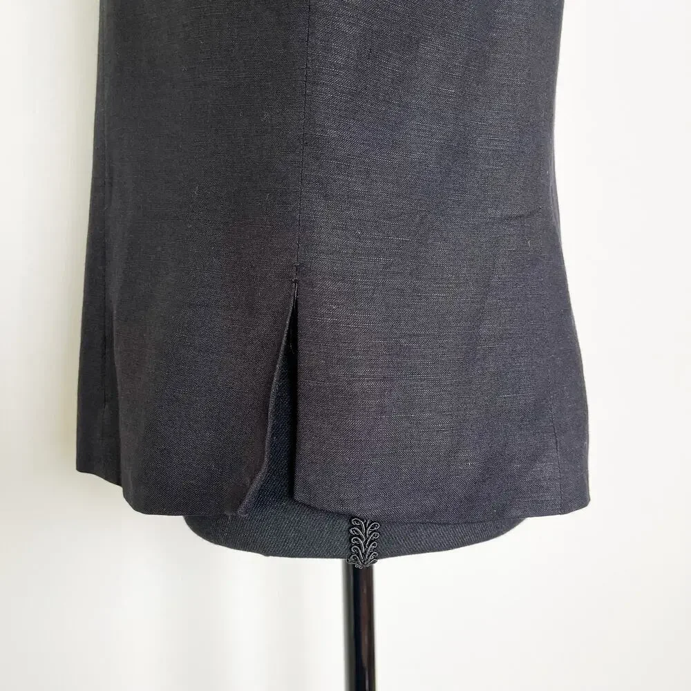 Herman Geist‎ Linen Blazer Jacket Sz10 Black Hidden Buttons Closure Professional